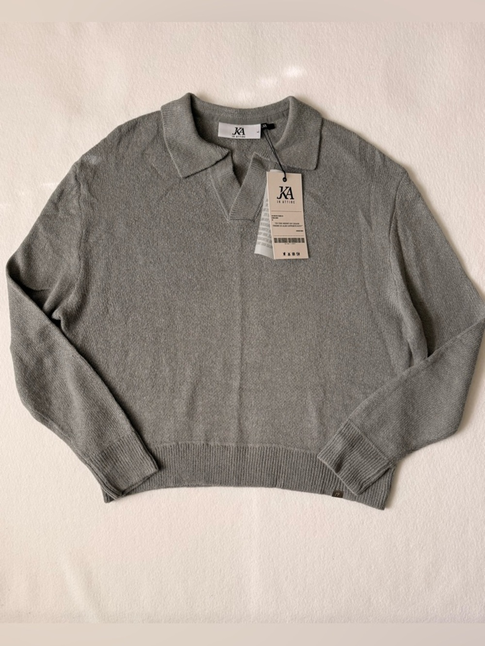 JK Attire Relaxed Knitted Polo Sweater Charcoal Size L NWT